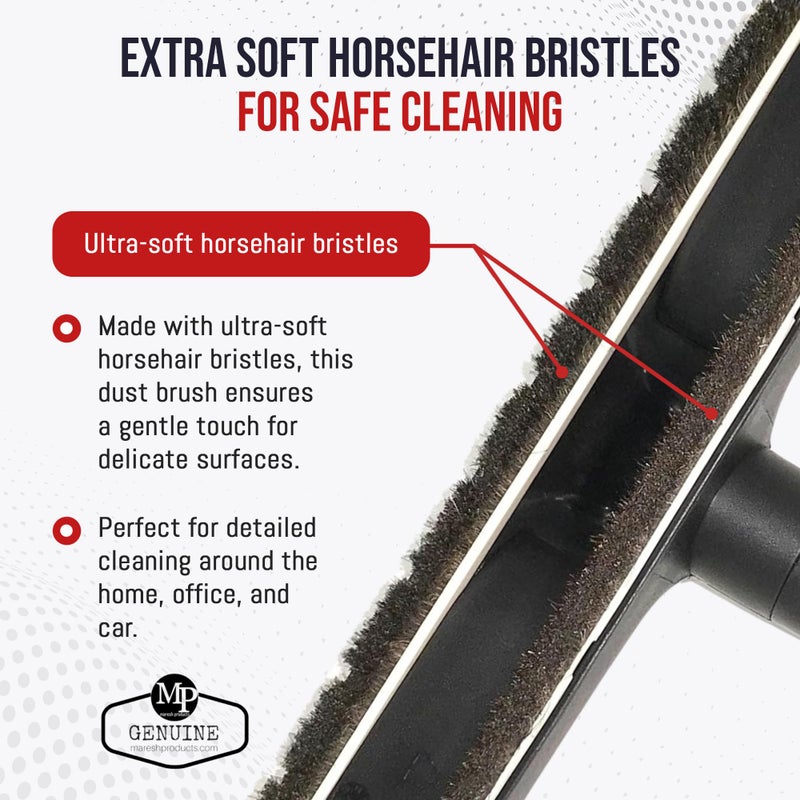 MP Maresh Products Vacuum Brush Attachment for Hardwood and Bare Floors or Walls - Wall Brush for Cleaning with Natural Horse Hair Bristles - 1 1/4 Inch Female ID Connection - 14-Inch with Wheels - Image 3